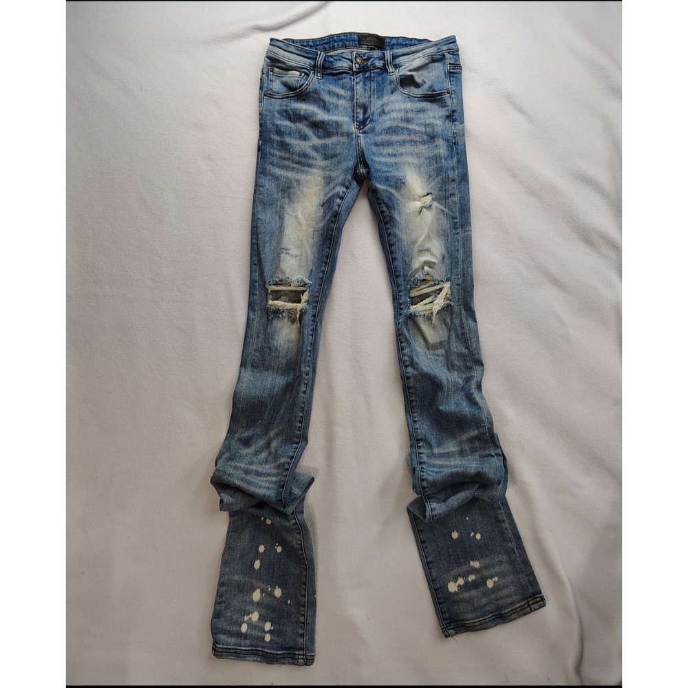 Tulones Jeans 36x53 Distressed Medium Wash Grunge Straight Leg Stretch Stackable